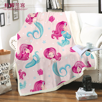 Customized Pink Mermaid Microfiber Bed Blanket Plush Sherpa Blond Girl Throw Blanket Customized Kids Gifts Home Textile Dropship